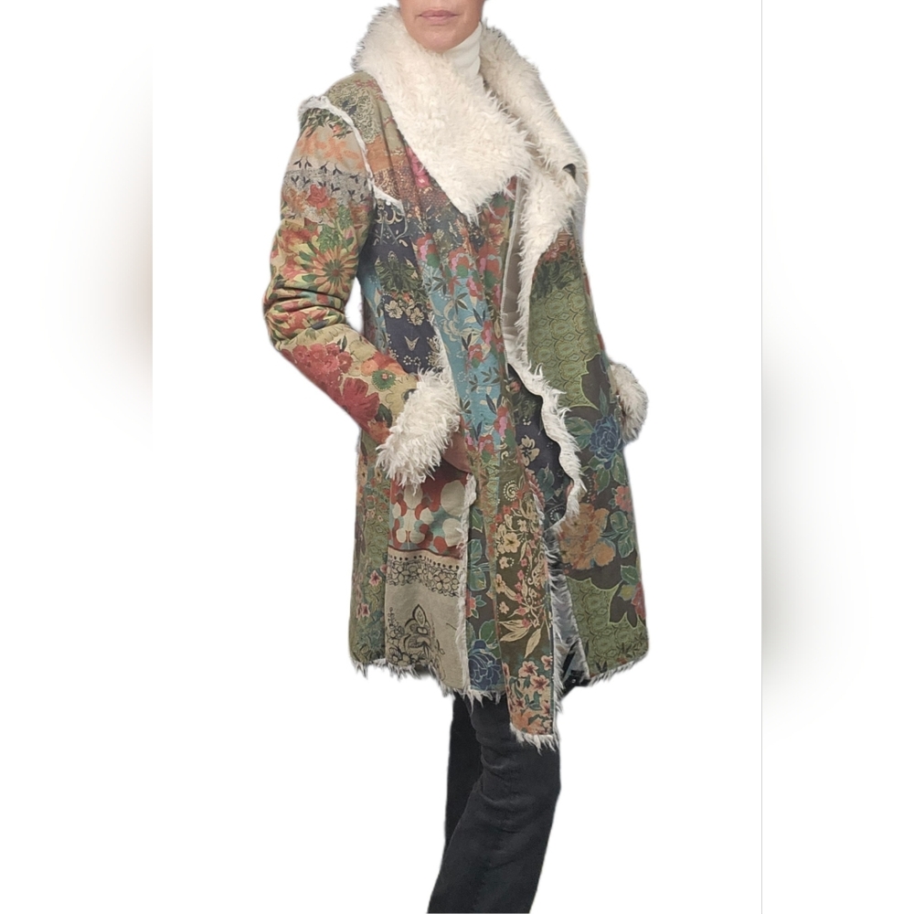 🎁HOLIDAY SPECIAL🎁JOHNNY WAS Sherpa Biya Floral Tapestry Faux Fur Lined Coat - Picture 4 of 16